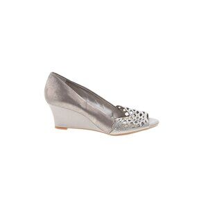 Alex Marie Silver Peep-Toe Wedge Shoes With Rhinestones 6.5M